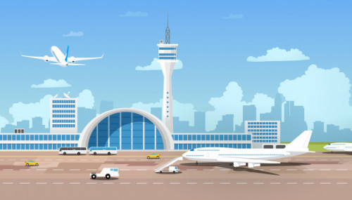 modern airport terminal runaway cartoon vector 81522 1893